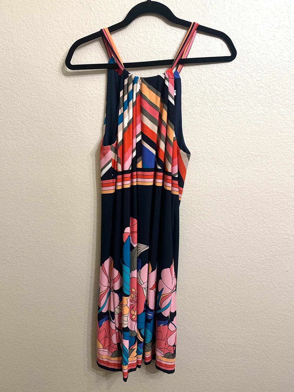 Trina Turk Floral Stripe Halter Midi Dress Multicolor Size M